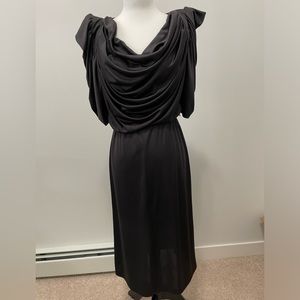 Vintage Puff Sleeve Black Rouched Dress - See Listing for Measurements